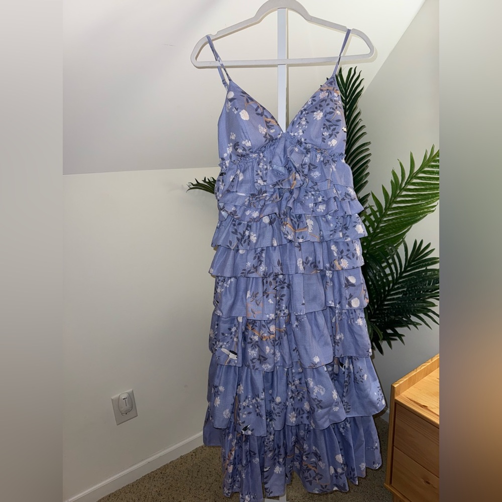 Geisha Designs Sleeveless Floral ruffle Tiered Midi Dress xs - Picture 4 of 6